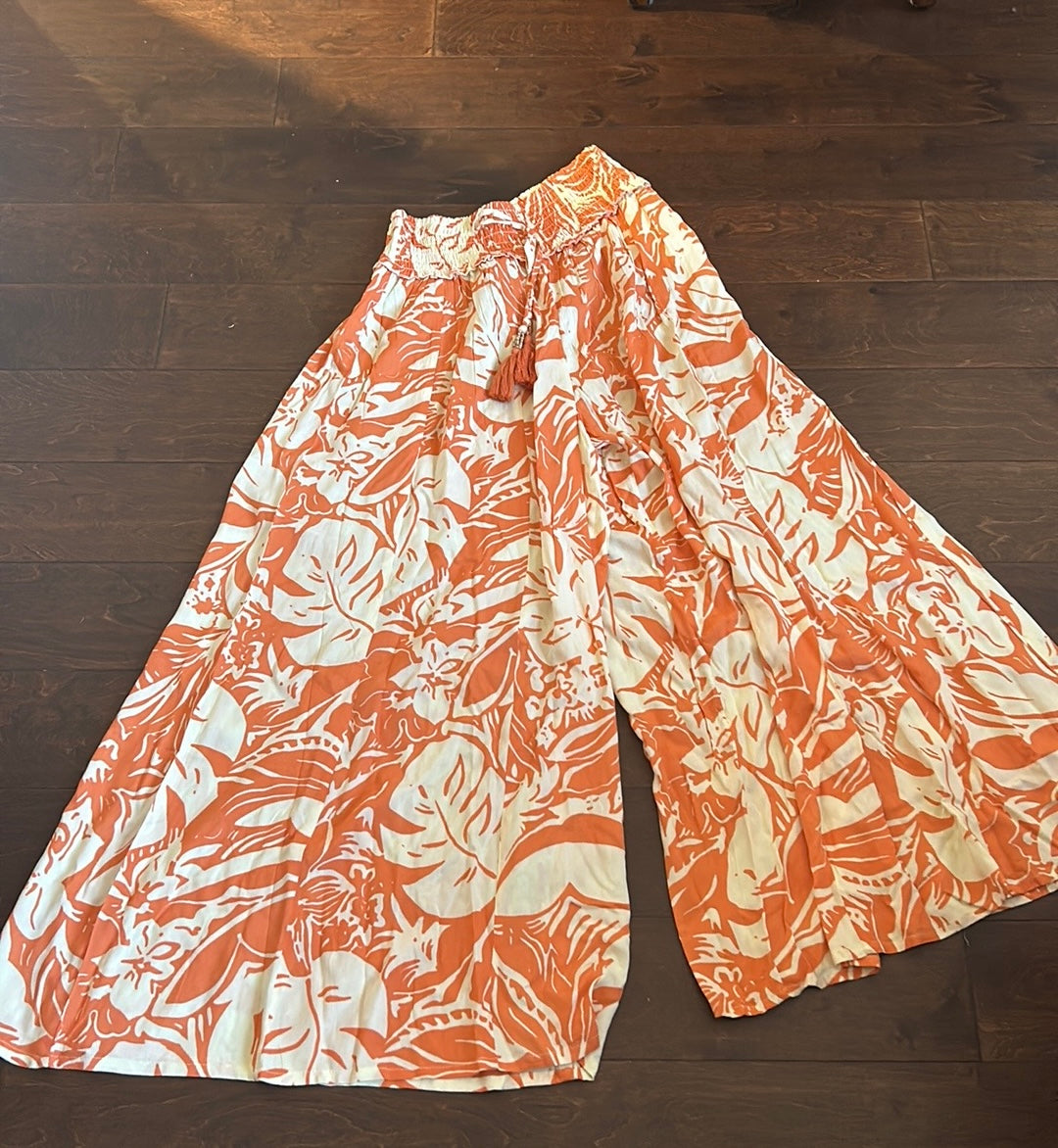 True Destinations Resort Wear Flare Pants Beach Coverup sz L New Tropical