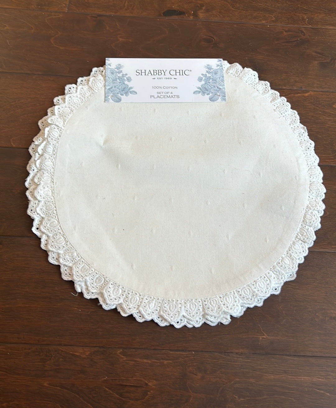Shabby Chic Set Of 4 Lace Edged Off White New Round New