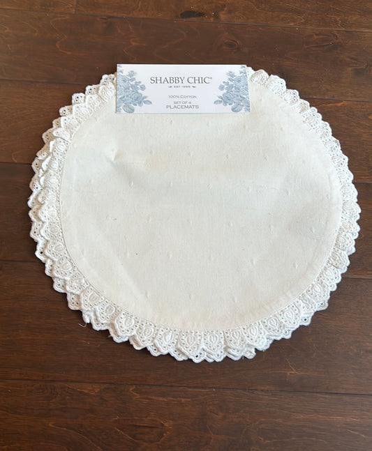 Shabby Chic Set Of 4 Lace Edged Off White New Round New