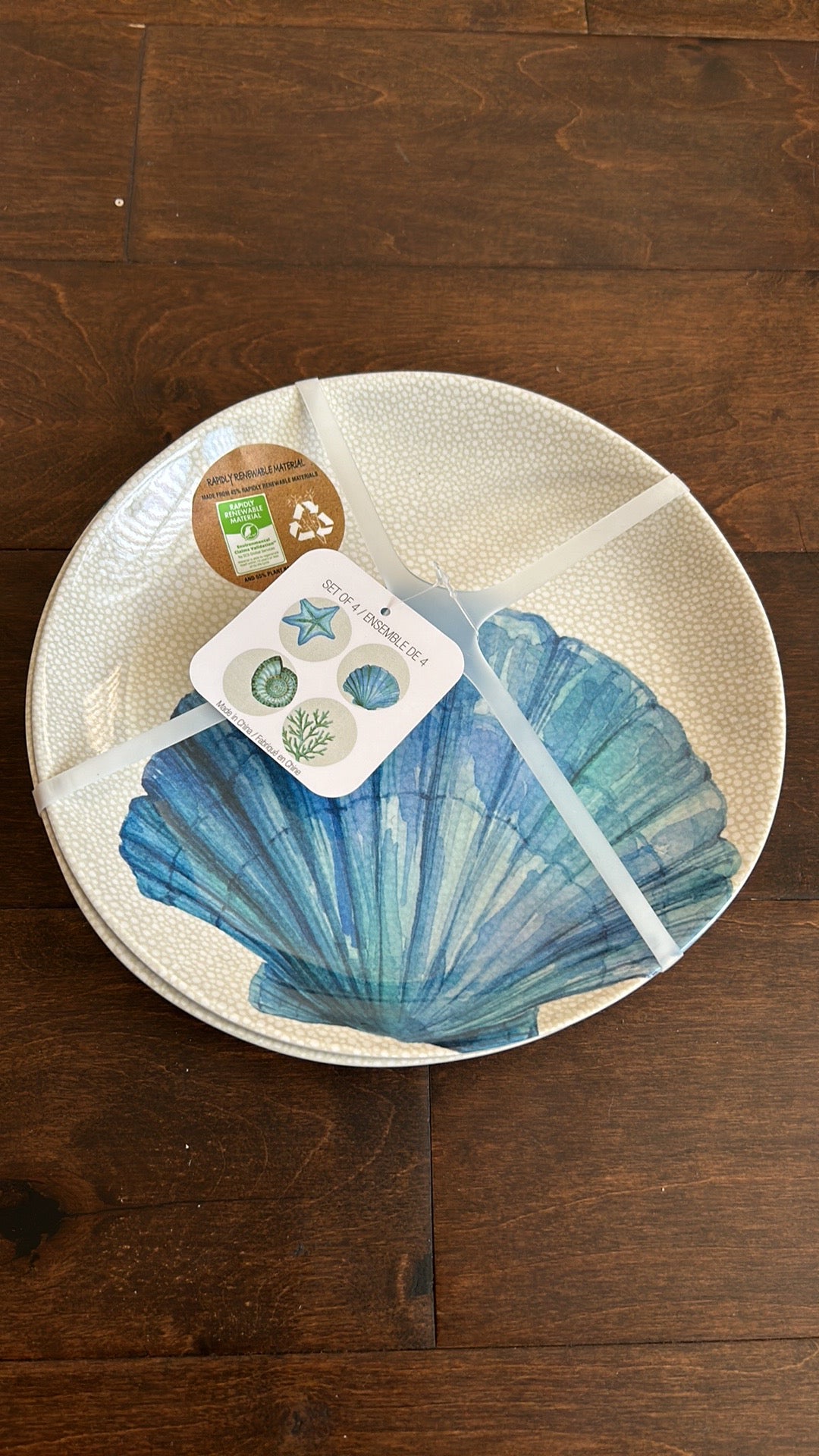 Sigrid Olsen Set Of 4 Blue Seashell Oyster Melamine New Summer Dining