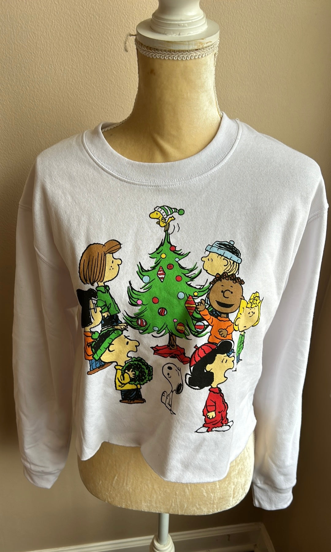 Peanuts Snoopy Womens Christmas Crop Sweatshirt New Sz L