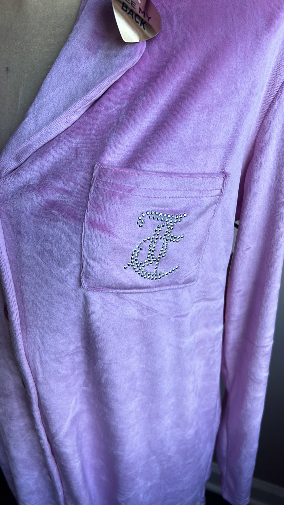 Juicy Couture Womens Nightshirt Velour Pink Sz S New Rhinestones Logo