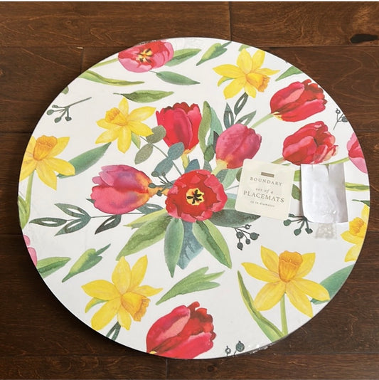 Envogue Cork Placemats set of 4 Tulips Floral Round New Spring Summer