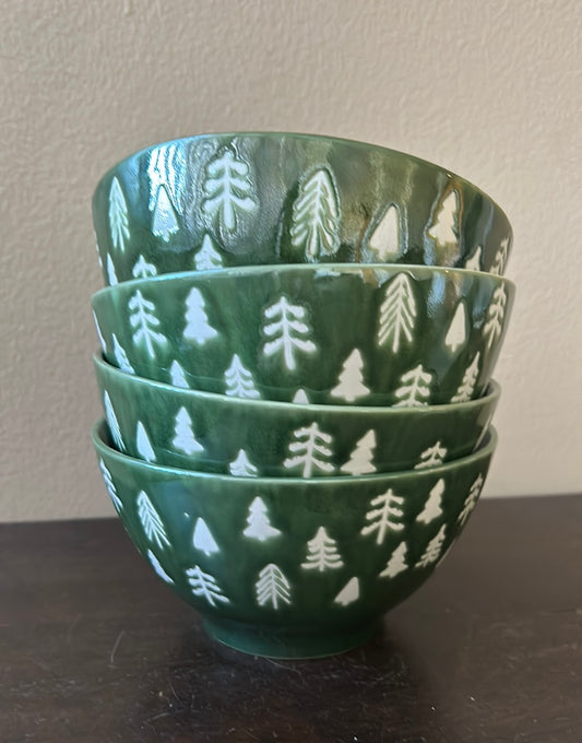 Eli & Ana Set Of 4 Green Ceramic Salad Bowls New Christmas Trees