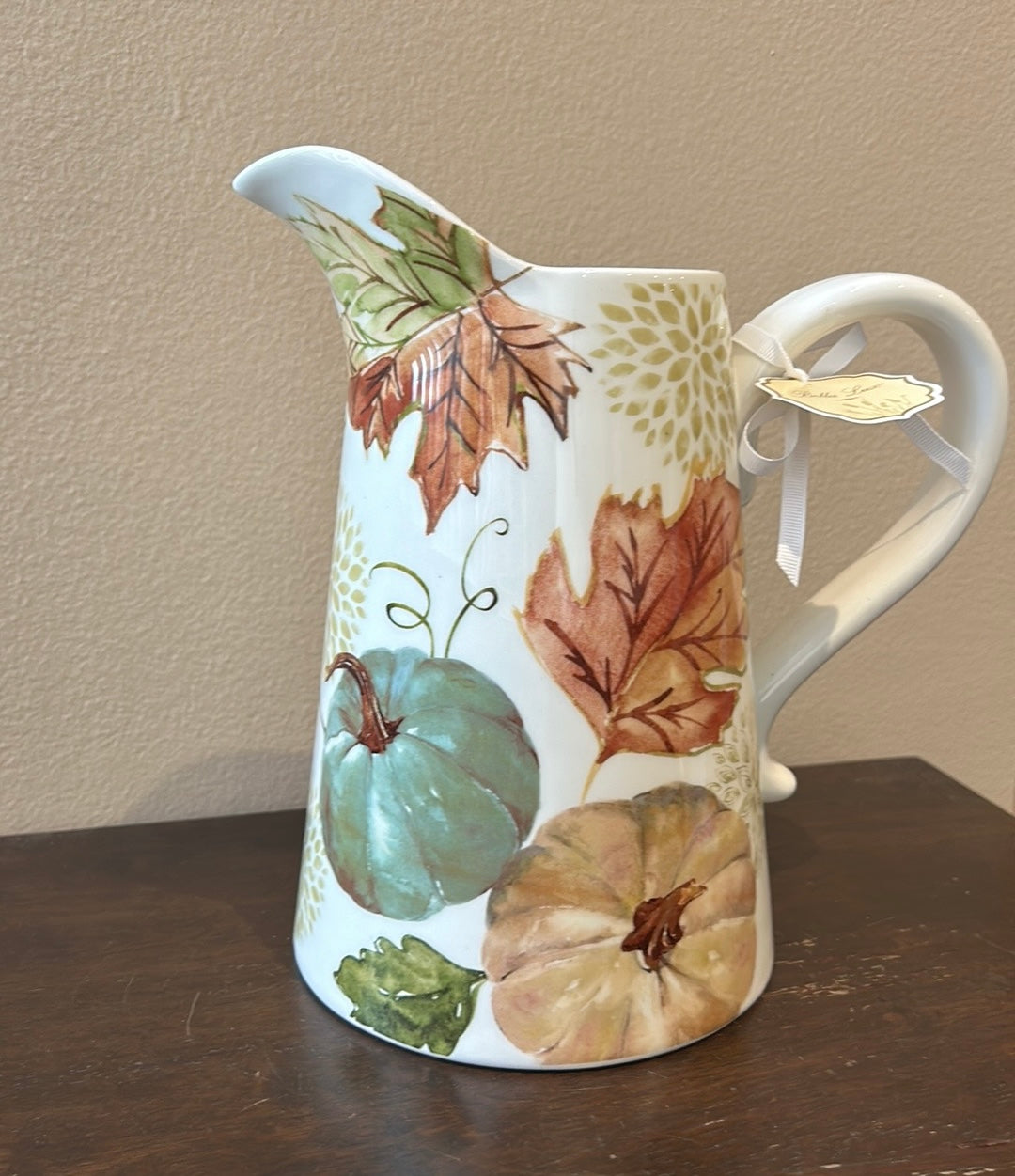 Potters Studio Pitcher Pumpkins Fall Leaves Berries Thanksgiving Ceramic New