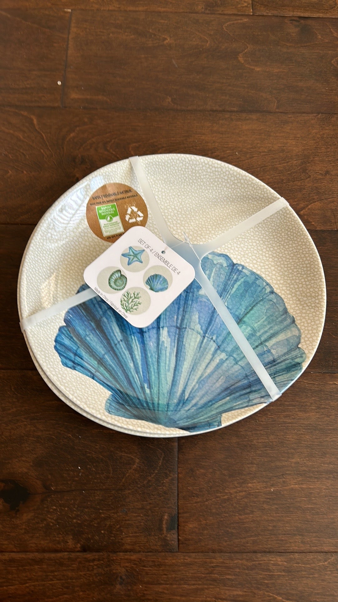 Sigrid Olsen Set Of 4 Blue Seashell Oyster Melamine New Summer Dining