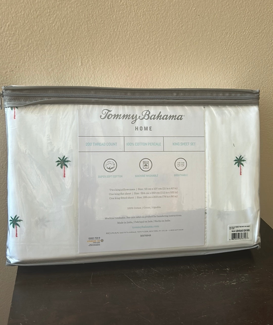 NEW 4pc Tommy Bahama King Sheet Set Tropical Palm Trees Cotton Percale