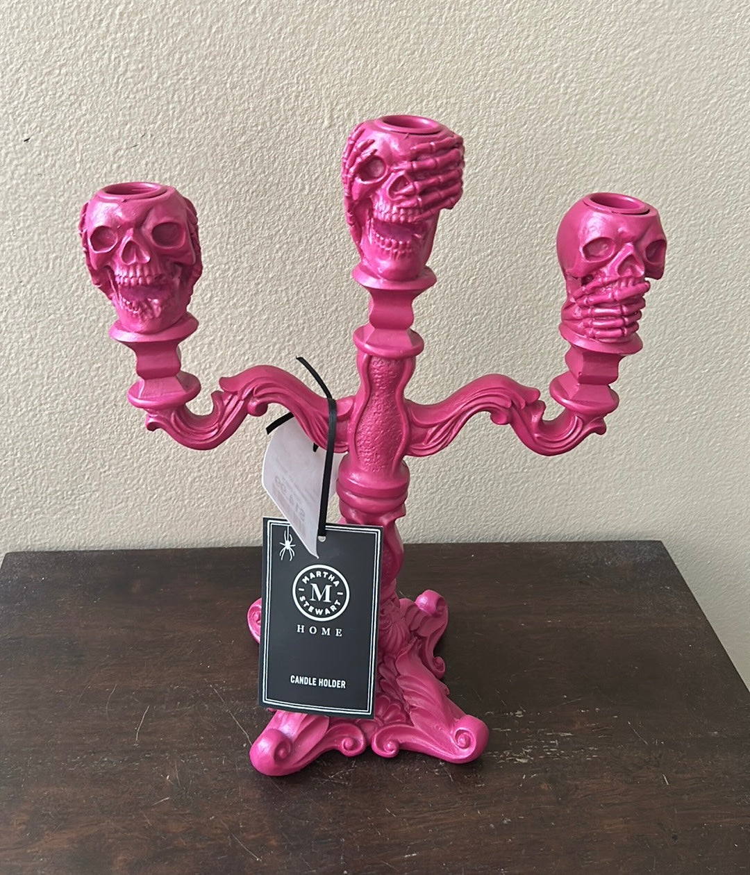 Martha Stewart Pink Halloween Skull For Candlesticks Candelabra NWT