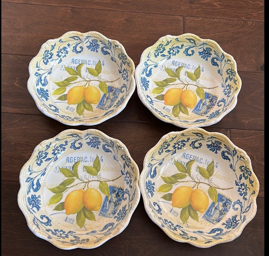 Shabby chic Melamine Bowls Set of 4 Mediterranean New Lemons Scalloped