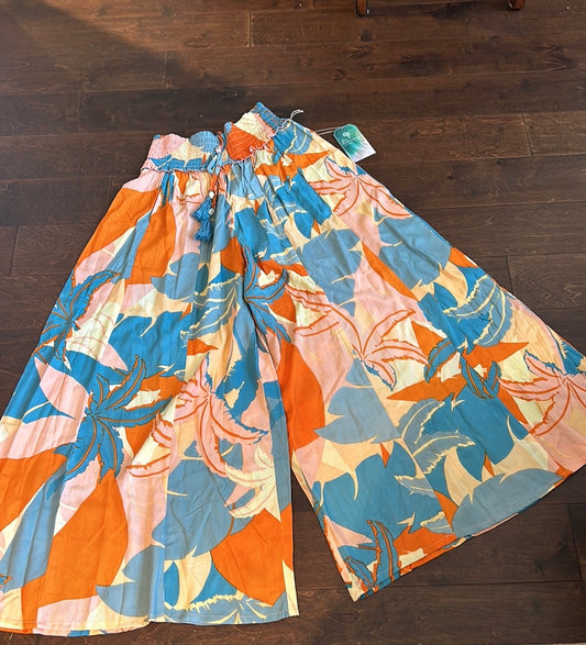 True Destinations Resort Wear Flare Pants Beach Coverup sz L New Tropical