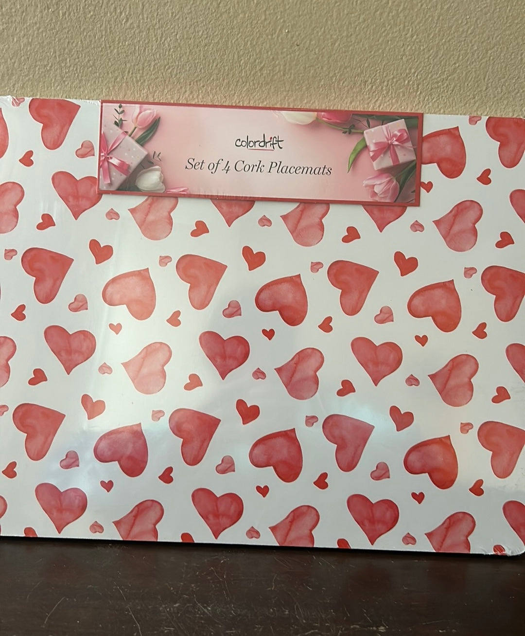 Colordrift  Set of 4 Placemats Valentines Day Love Hearts Cork New