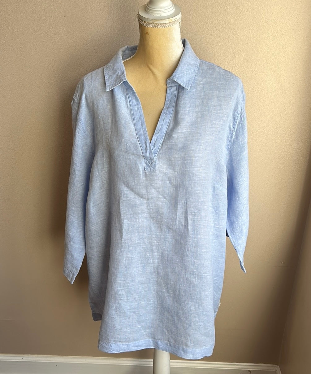 Tahari Womens Plus sz 2X Linen Blouse Top Nwt Blue