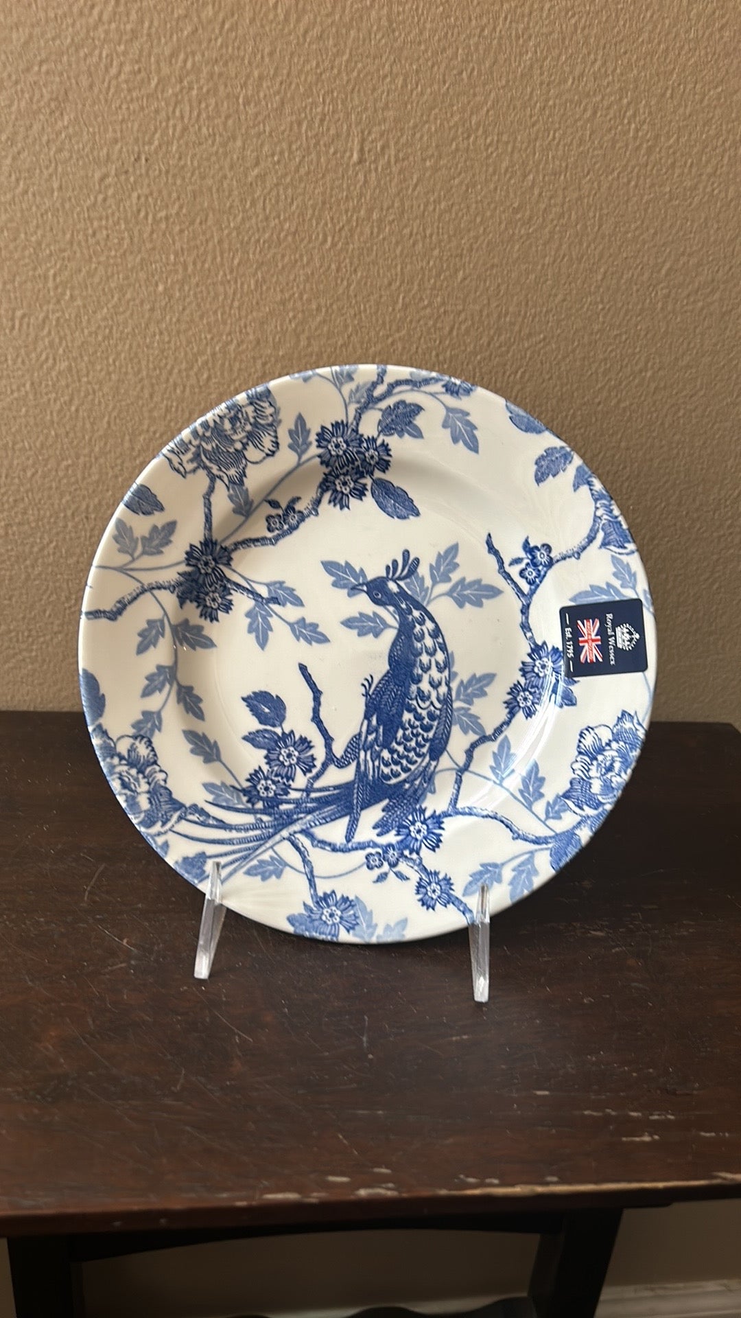 ROYAL WESSEX Blue & White KUJAKU Bird Pheasant Salad Plates Set 6 New