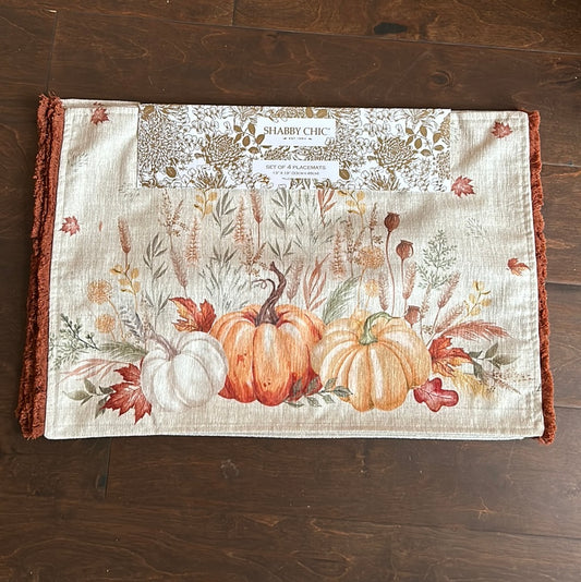 Shabby Chic  Fall Floral Placemats Set Of 4 Thanksgiving Pumpkins New