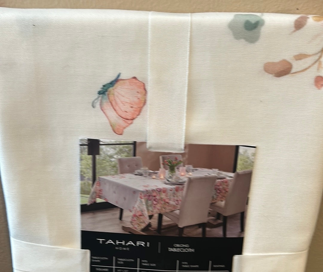 Tahari Tablecloth 60”x84” Spring Easter Floral New Pink Tulips Butterflies New