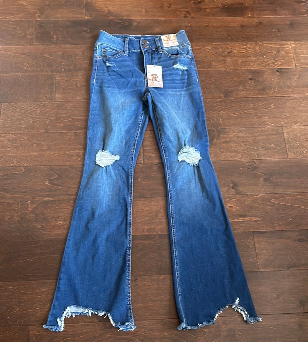 NWT Sincerely Jules Women Blue Jeans 3 / W 26 High Rise Flare Distressed New