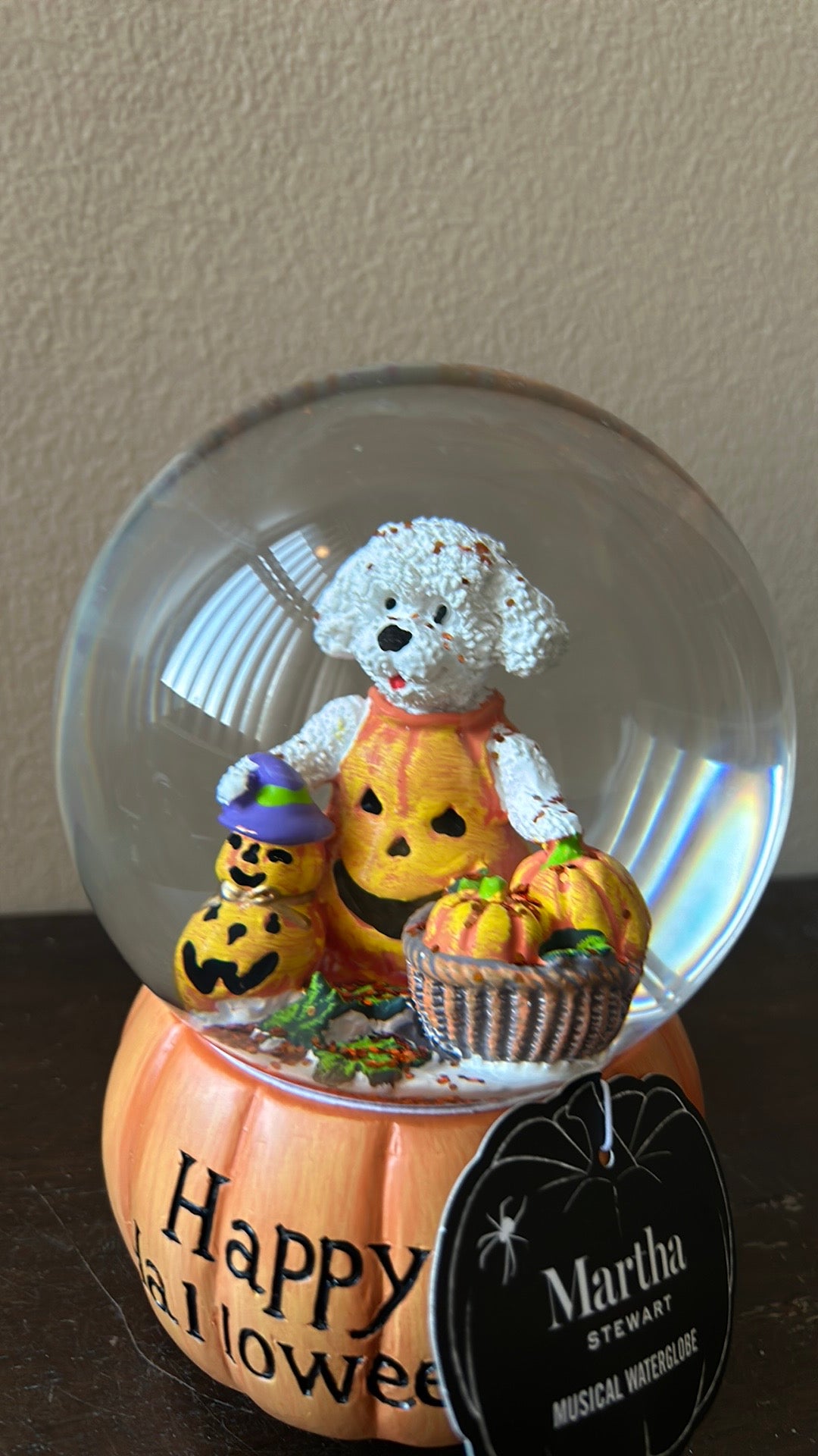 Martha Stewart Musical Globe Happy Halloween Pumpkin Dog New