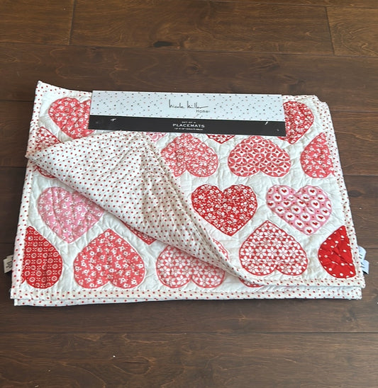 Nicole Miller Valentines Day Set Of 4 Quilted Placemats New Red Pink Hearts New