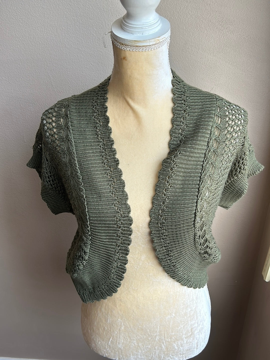 Dressbarn Women’s Bowlero Cardigan Crochet Knit Sz M New Olive Green Made In USA