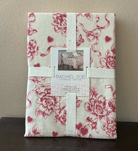 Rachel Zoe Valentines Day Cupid Hearts Floral Tablecloth 70” Round Love Etoile