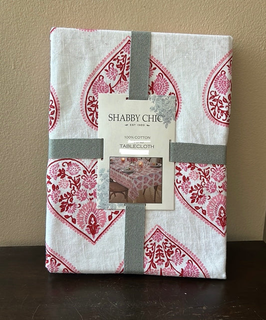Shabby Chic  Valentines Day Hearts Floral Tablecloth 70” Round Love Pink Red