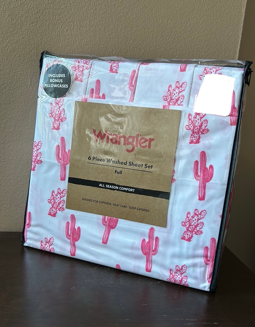 Wrangler 6 Pc Washed Sheet Set Full Cactus Hot Pink  New Desert Themed
