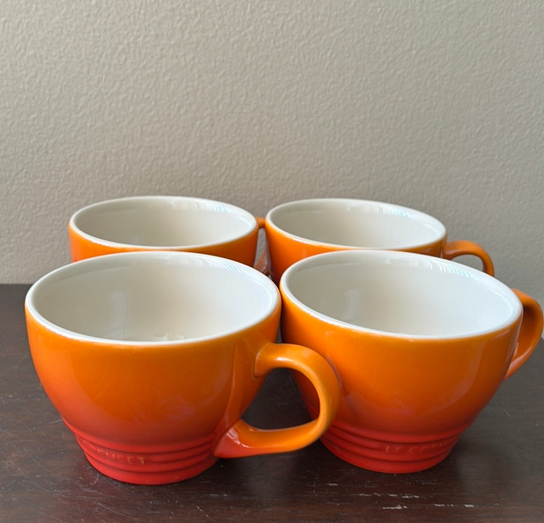 Le Creuset 400ml Giant Cappuccino Cup Mugs Flame Orange Set Of 4 Ombre New