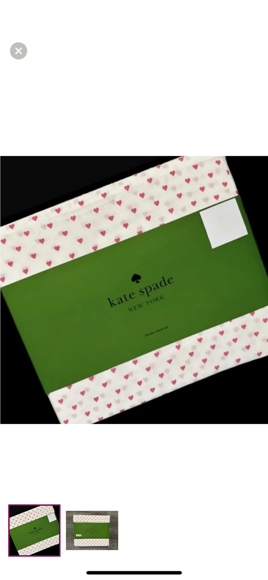 Kate Spade QUEEN Sheet Set 100% Cotton Percale PINK Hearts on White 4 piece NWT