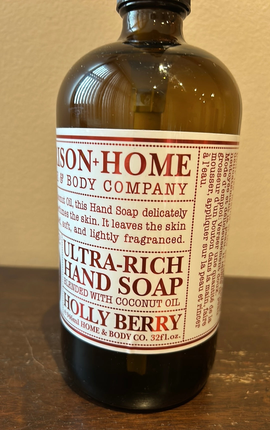 Garrison Home & Body Co HOLLY BERRY Hand Soap w/ COCONUT OIL 32 oz New