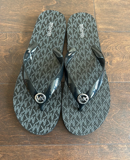 Michael Kors Womens Flip flops Sz 10 Black Gray MK Logo