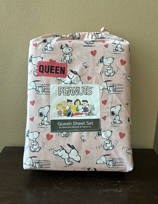 Snoopy Queen Sheet Set Valentines Day Hearts New Pink Love