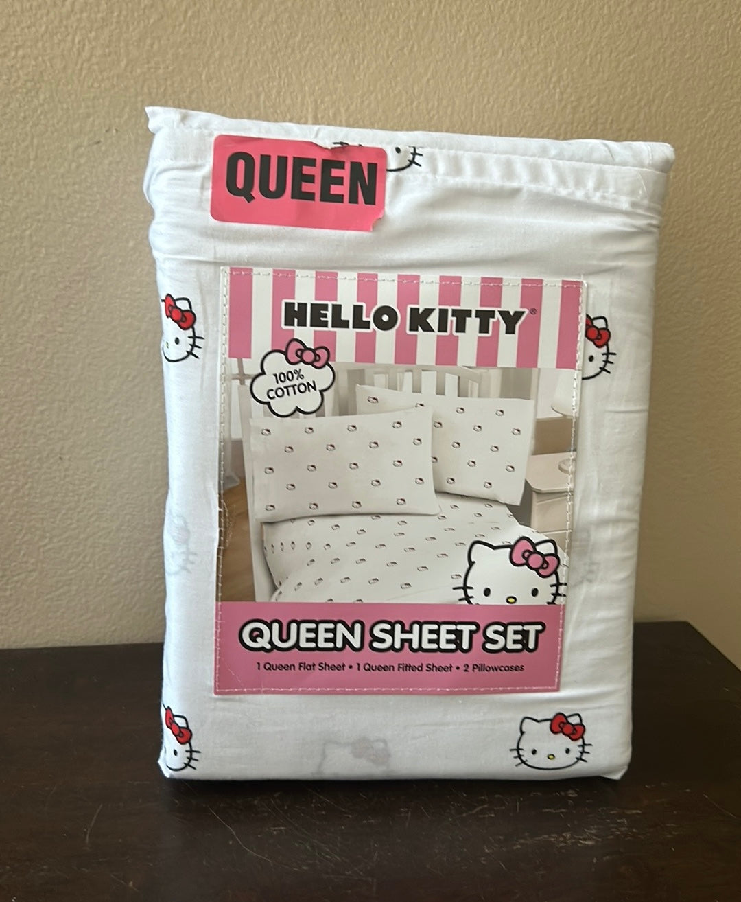 Hello Kitty Cotton Sheer Set Queen New White Red