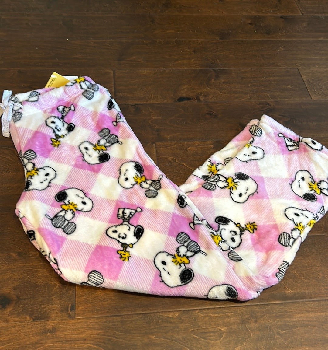 Peanuts womens Halloween Snoopy Plush Pajama Pants New Sz M Pink