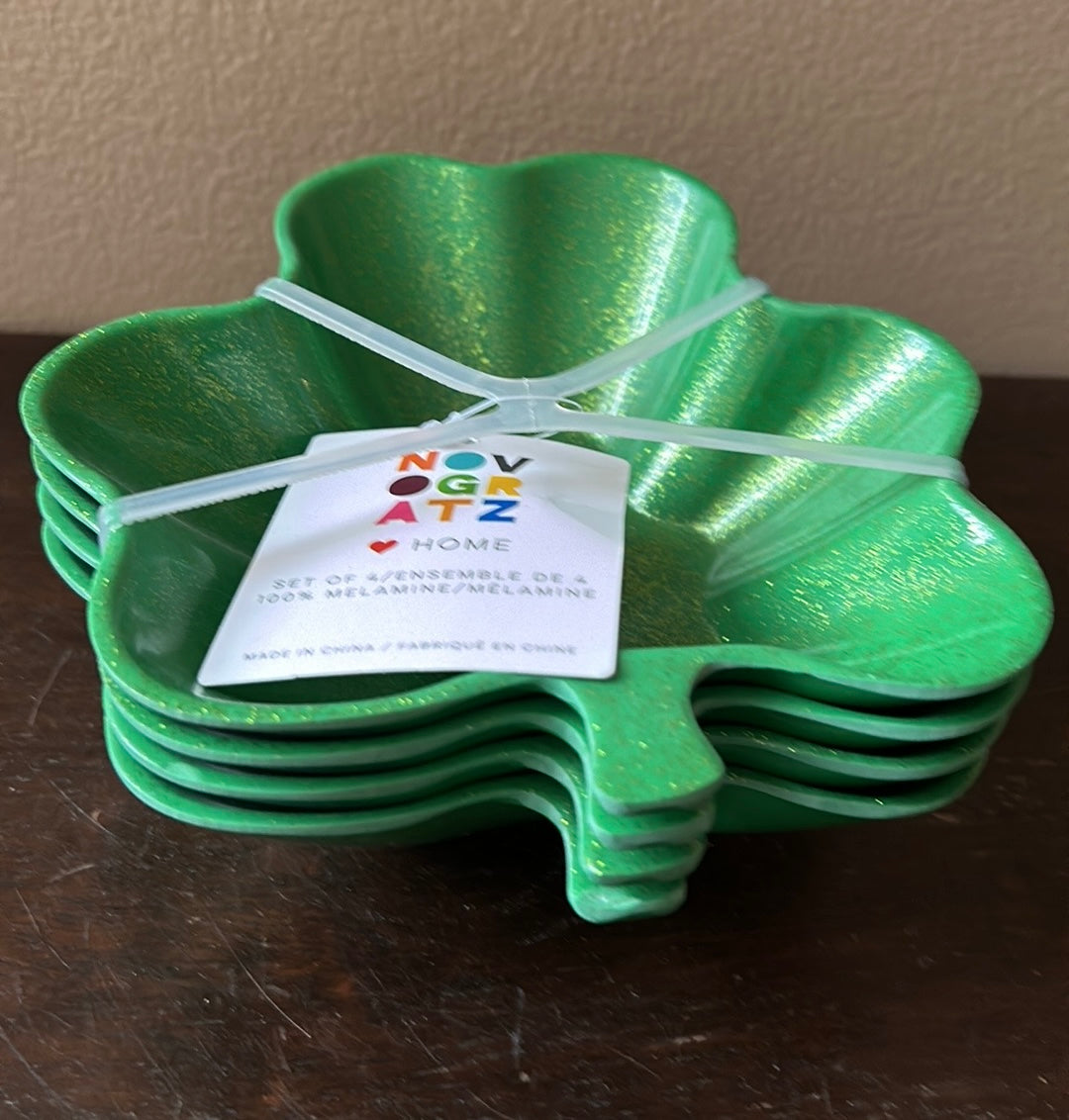 Novogratz Set Of 4 Green Shamrock Bowls Shimmery Melamine New Clover St Patricks