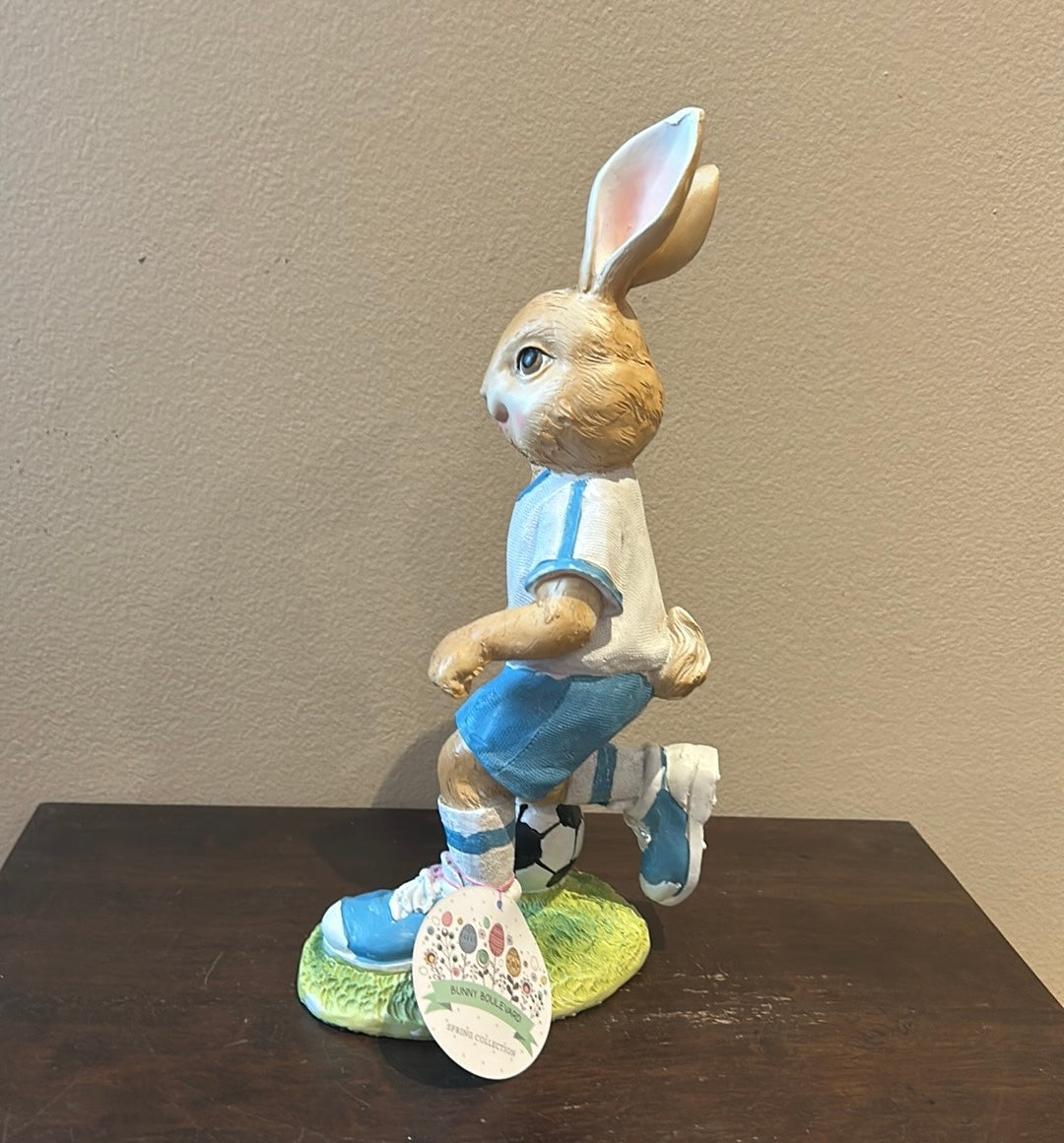 Cute Easter Bunny Playing Soccer New Figurine 13.5” Tall