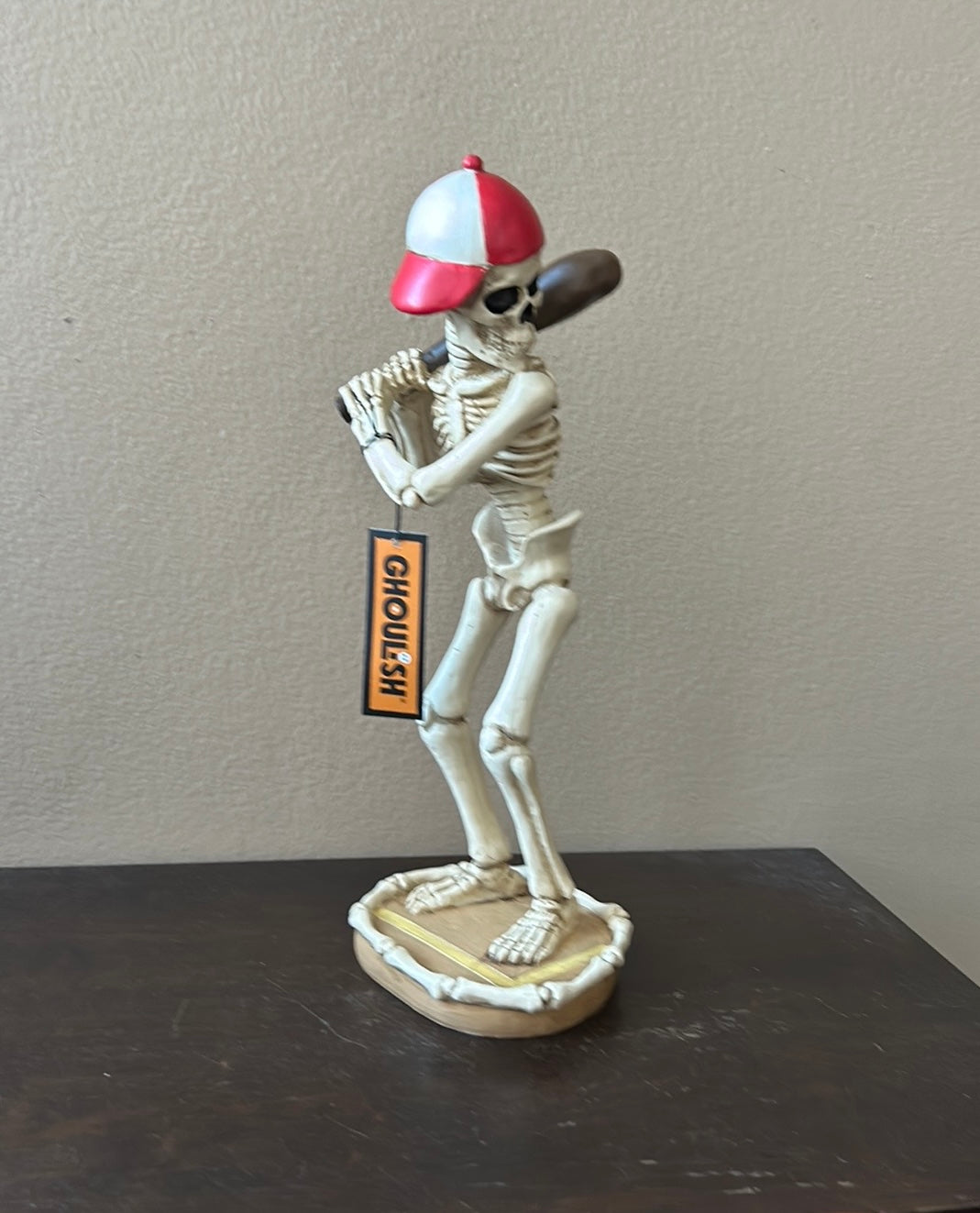 New Skeleton Wearing Baseball Cap & Holding Bat Halloween Figurine 12” Tall