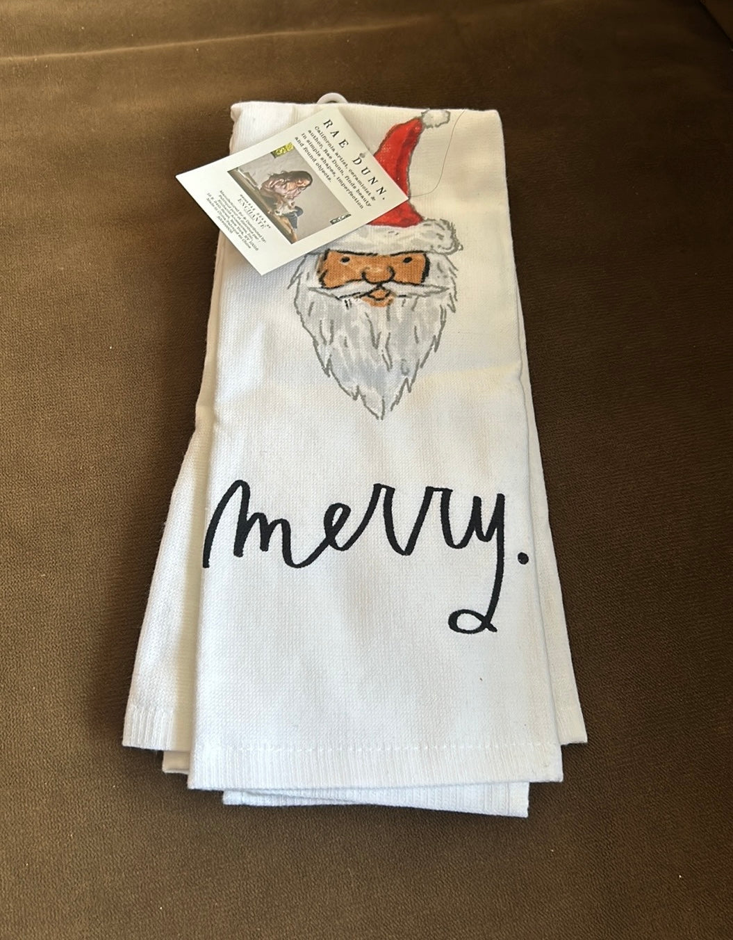 Rae Dunn “ Merry “ Christmas Santa Claus Kitchen Towels Set of 2 Cotton