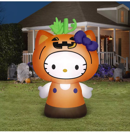 New 2024 Hello Kitty Halloween Pumpkin Airblown Inflatable 5ft Yard Decor