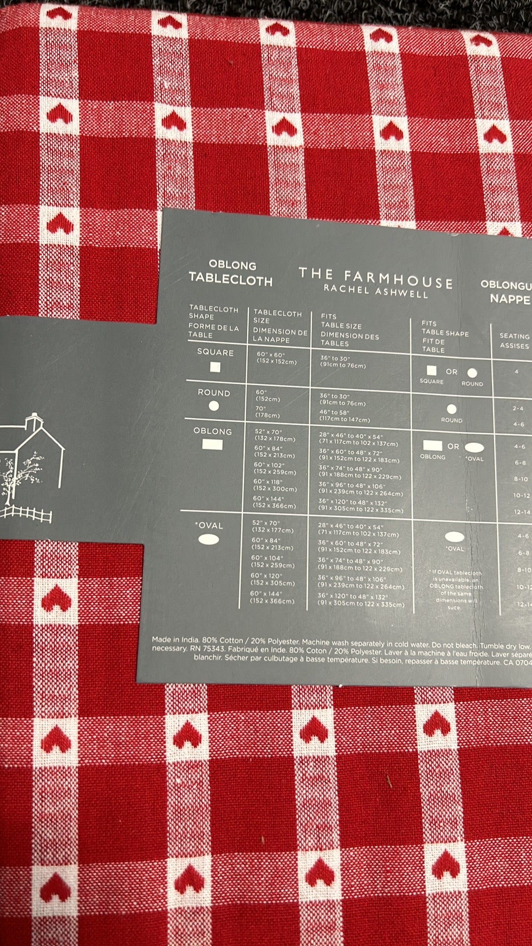 Farmhouse Rachel Ashwell Valentines Tablecloth 60”x118” Oblong Red Hearts Plaid