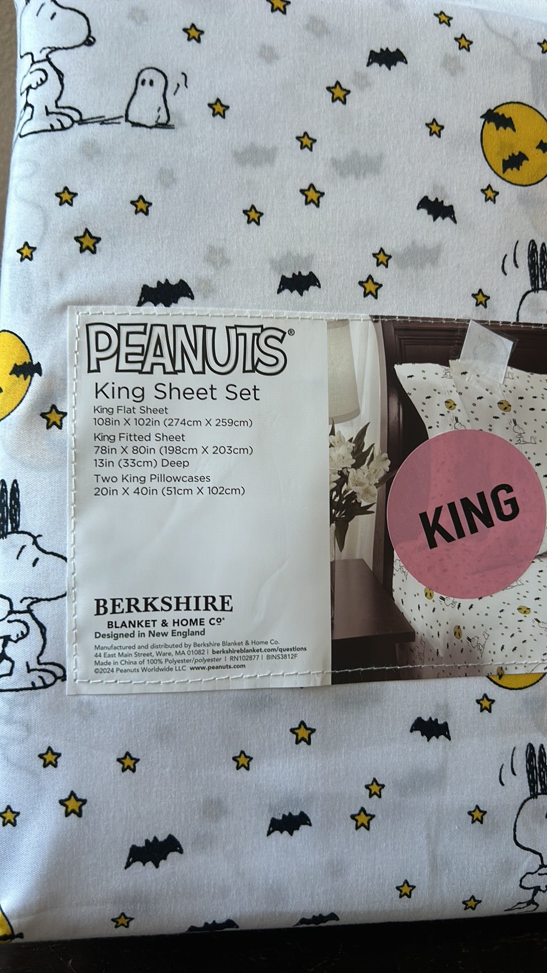 New Peanuts Snoopy Spooky  Halloween Sheet Set Pumpkin Bats Stars Moon