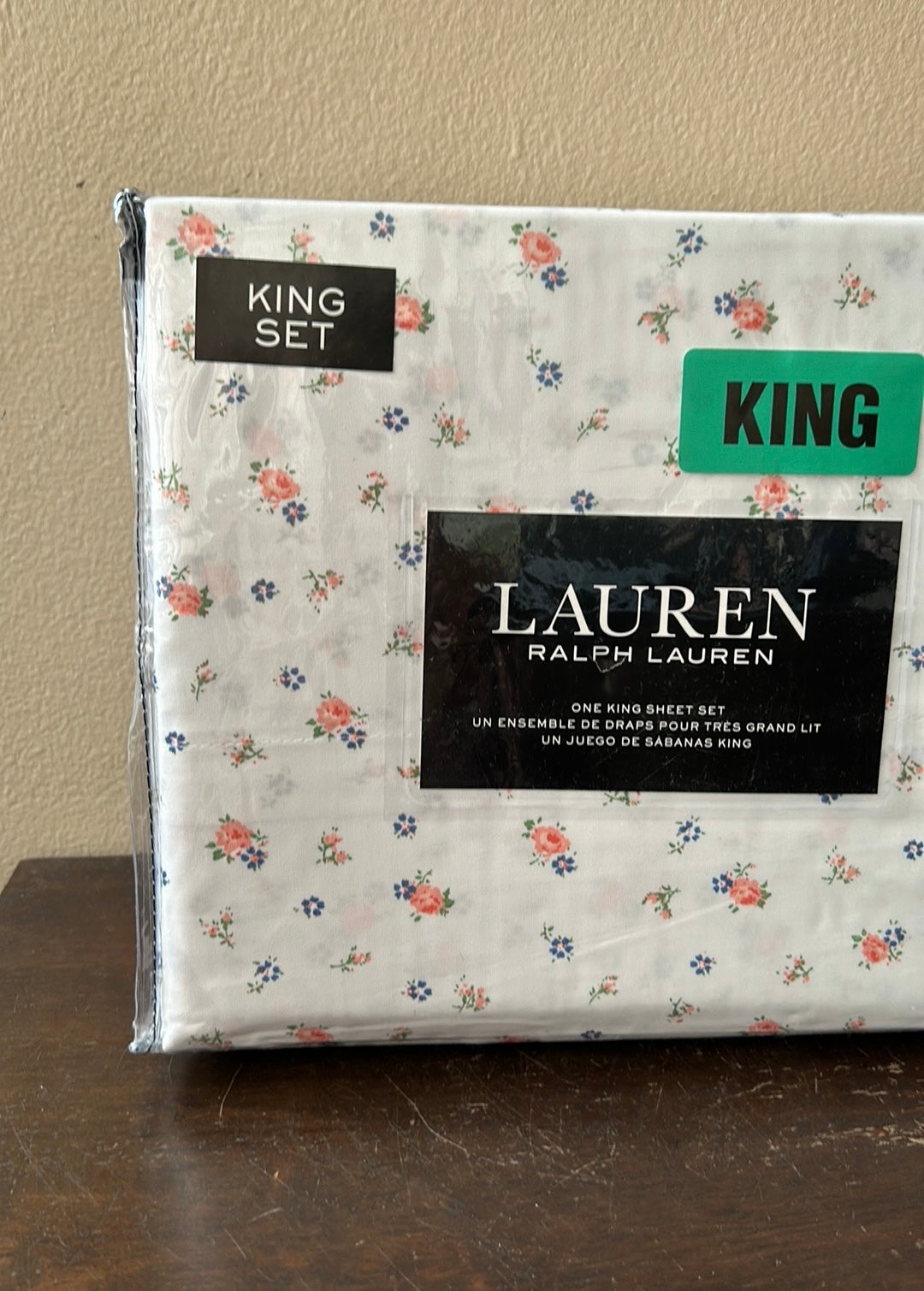 Ralph Lauren Dainty Blue Pink Floral 4pc KING Sheet Set - Cotton - NEW