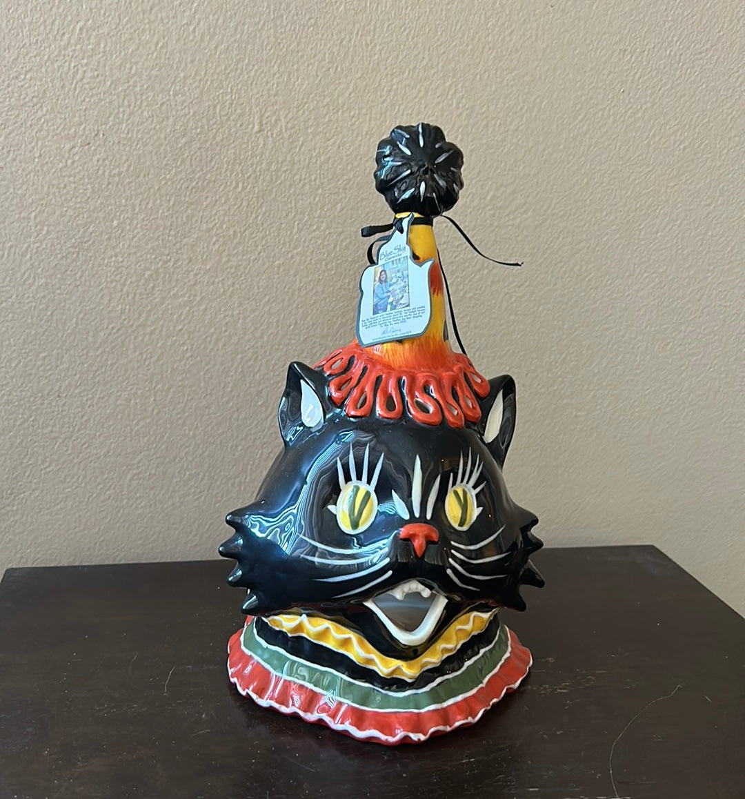 Blue Sky clayworks Black Cat Tealight holder Halloween New 10.5”