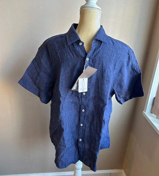 Porter & Ash Men’s Linen Shirt New Blue Short Sleeve