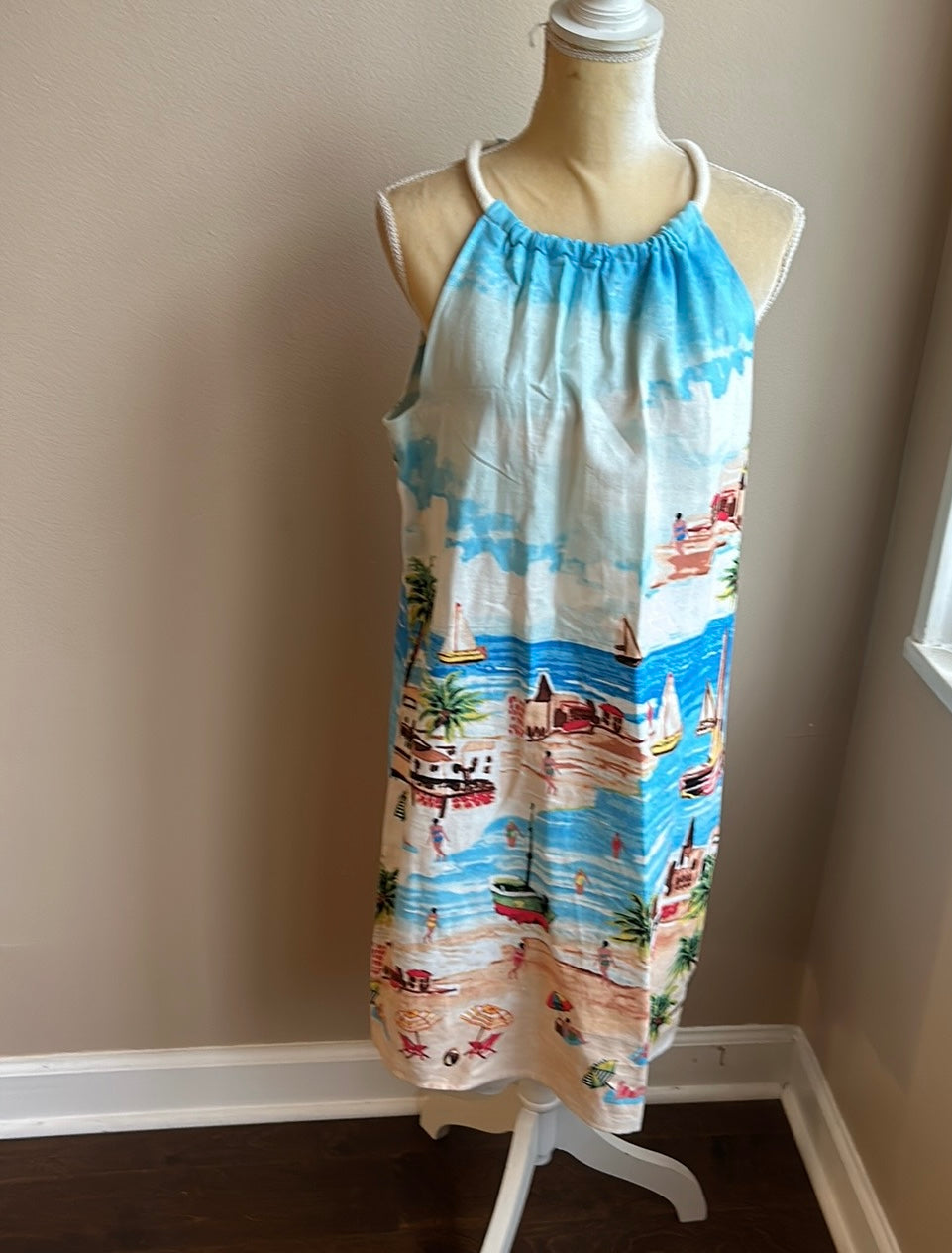 London times Womens Sun Dress New Sz 14 Beach Sailboats New Linen Rayon