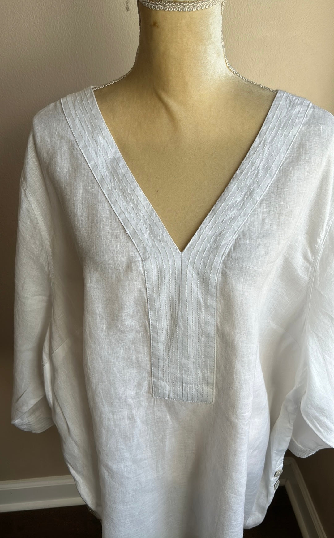 Sigrid Olsen Womens Plus Sz 3X Linen Blouse Tunic  Top New White Stitch Detail