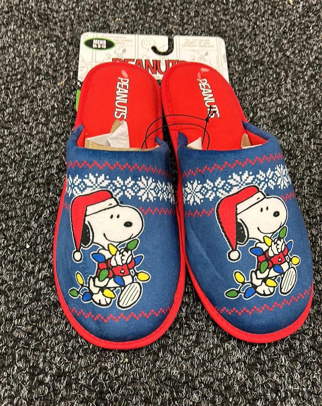 Peanuts Snoopy Men’s Christmas Slippers Snowflake Sz 9/10 New