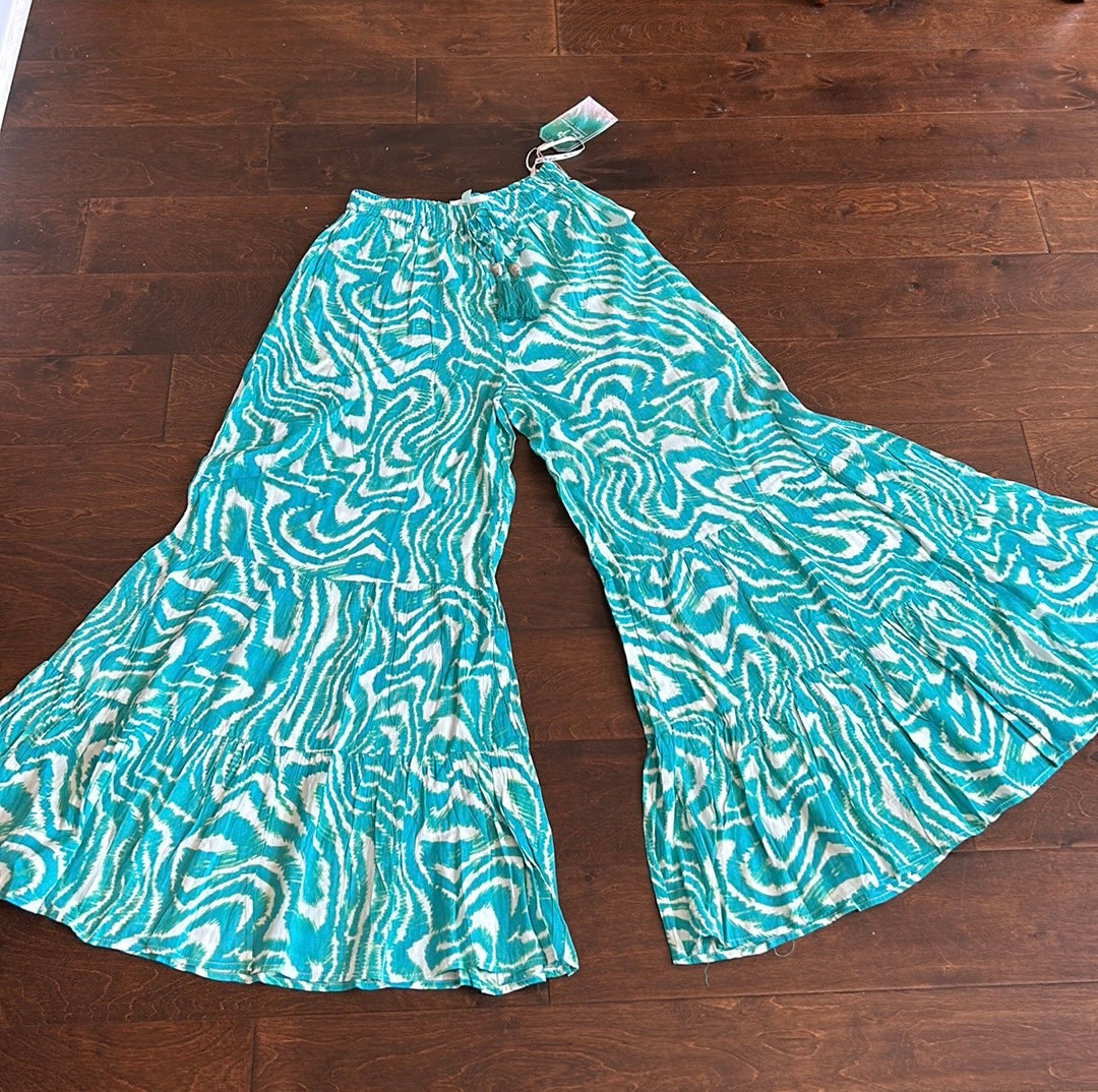 True Destinations Resort Wear Flare Pants Beach Coverup sz L New Wide Leg Blue