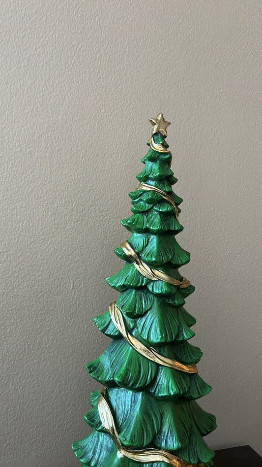 New Green Gold Christmas Tree With Gifts Under 20” Tall Resin