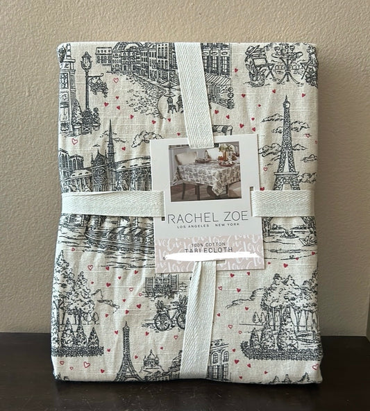 Rachel Zoe Valentines Day Tablecloth Eiffel Tower Paris Hearts Love New