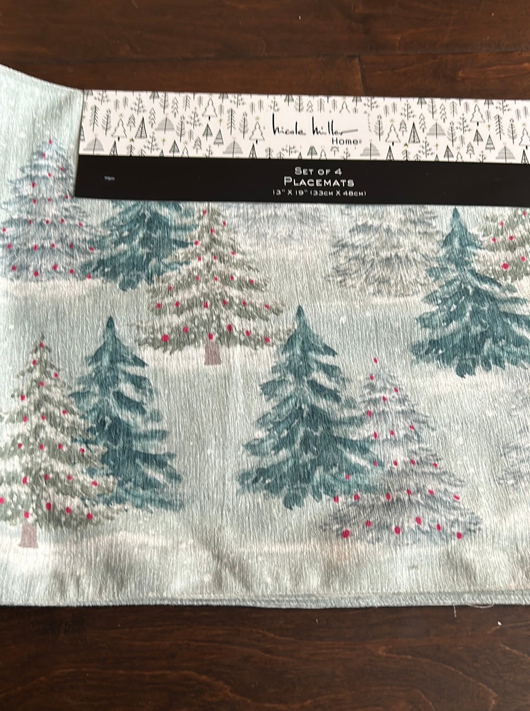Nicole Miller Placemats Set Of 4 Christmas Evergreen Trees Snow New